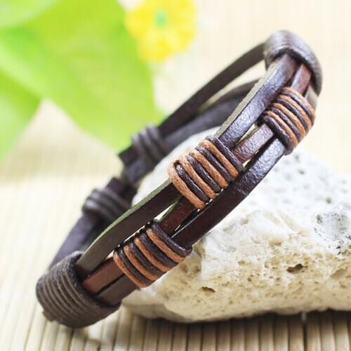 6pcs/set handmade brown bracelets ethnic tribal adjustable hand-woven braided wrap Bangle Wholesale Jewelry Gift -J127