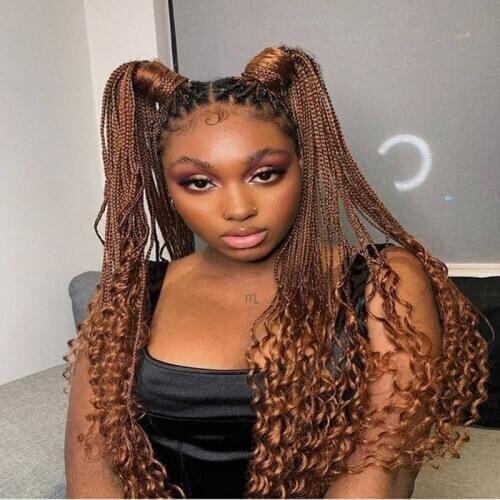 Aidaiya 18 Inch Crochet Hair Box Braids Curly Ends Ombre Synthetic Hair for Braid 22 Strands Braiding Hair Extensions