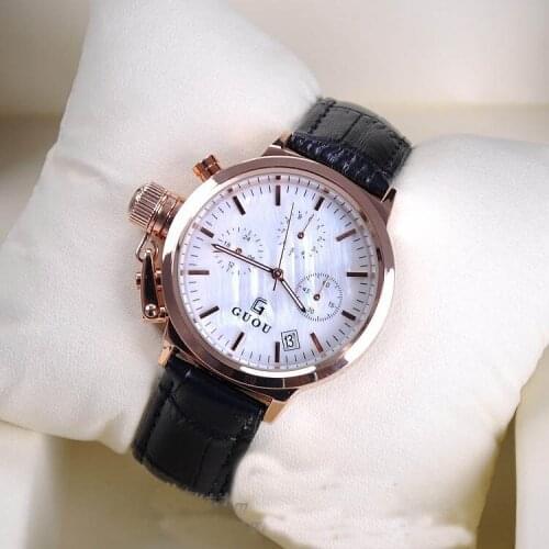 Wristwatches Waterproof Womens Watches Quartz-Watches Really Leather Strap Handsome Neutral Large Dial With Calendar