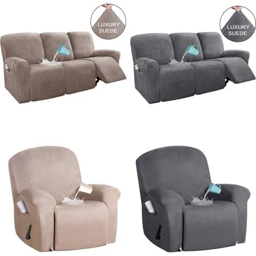 2 3 Seater Recliner Sofa Cover Elastic All-inclusive Massage Sofa Slipcover Suede Lounger Lazy Boy Armchair Couch Cover Non-slip