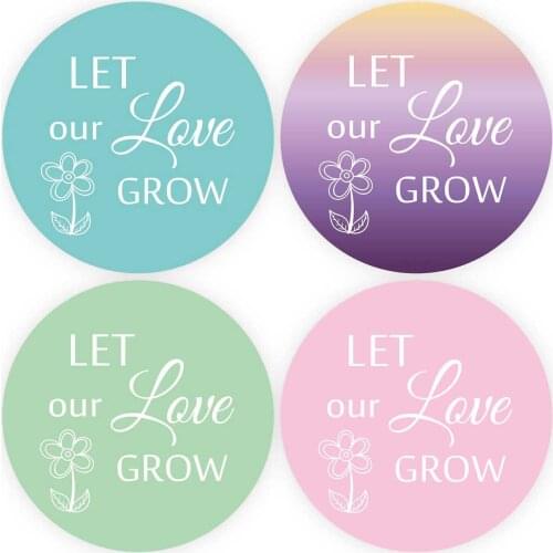 DouxArt 100 Pieces Stickers Labels Let Our Love Grow, 4CM Colorful Marriage Wedding Decoration Baptism Communion Package Seals