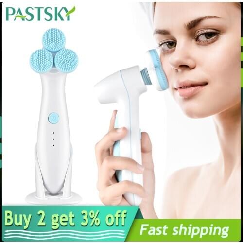 Electric Facial Cleansing Brush 3D Massage Pore Clean Nu Galvanic Skin Care with 3 Brush Heads Face Lift Remove Blackhead Device