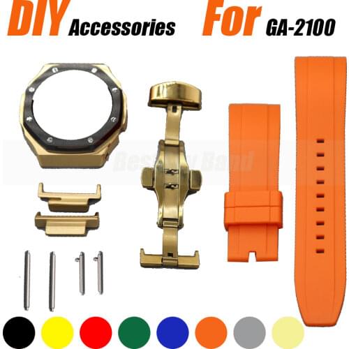Fluorine Rubber GA2100 Bezel Strap Ga-2110 Strap Plus Size Belt 2rd Silver Black Gold Case Buckles Mod Tools Butterfly Clasp