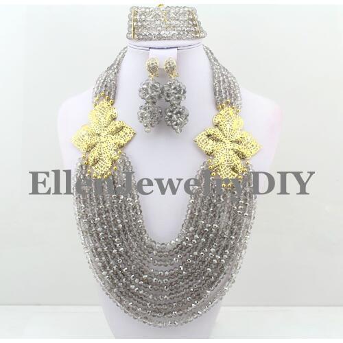 Good design is aesthetic Nigerian Wedding Beads Jewelry Sets Yellow African Beads Jewelry Sets Crystal Beads Necklace Sets W8704