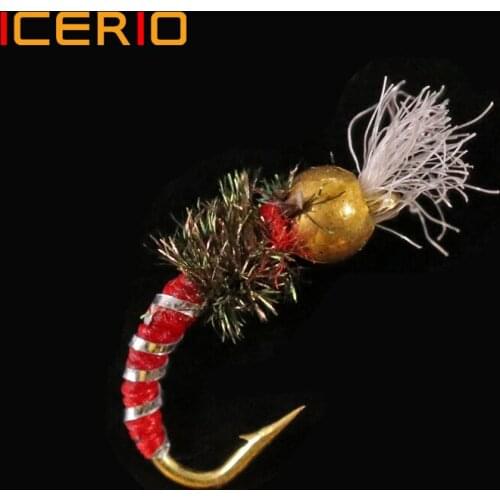 ICERIO 6PCS Bead Head Chironomid Nymphs Midge Flies Trout Fishing Fly Lures #14
