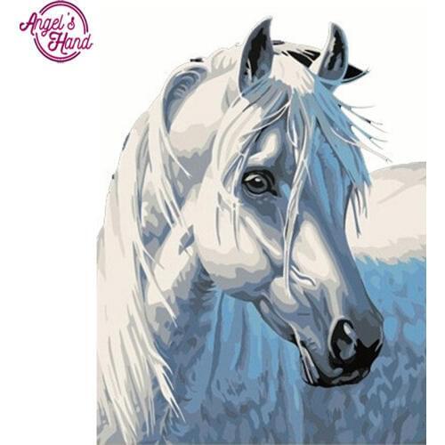 ANGELSHAND Full Square Drill 5D DIY Diamond Painting White horse 3D Embroidery Cross Stitch Mosaic Rhinestone Decor