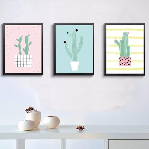 Fresh Plant Green Yellow Pink Cactus A2 A3 A4 Canvas Painting Art Abstract Print Poster Picture Wall Living Room Home Decoration