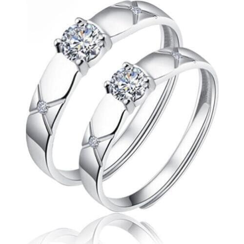 Simple Design Couple CZ Crystal Ring 925 Sterling Silver Austrian Crystals Adjustable Men Women Unisex Rings Jewelry Wholesale
