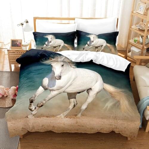 Animal Horse Bedding Set Cool Scenery 3d Duvet Cover Sets Comforter Bed Linen Twin Queen King Single Size Fashion Luxury White