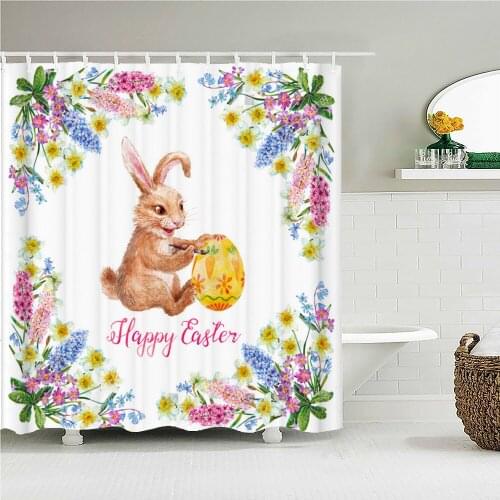 Creative Easter Bunny Egg Cartoon Painted Art Shower Curtain Waterproof Bathroom Decoration Home Decoration