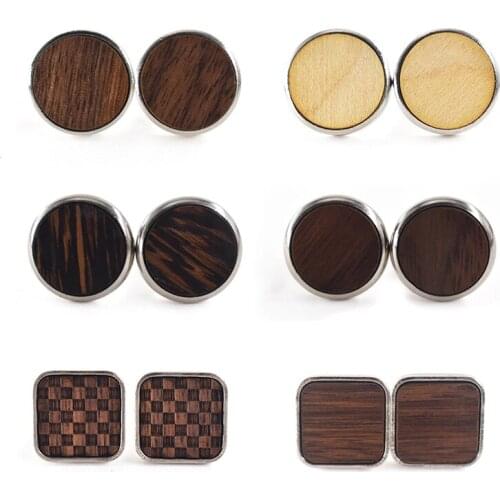 Linbaiway Wooden Round Cufflinks Mens Wood Cufflinks High Quality Brand French Shirts Cufflinks Business Wedding Buttons