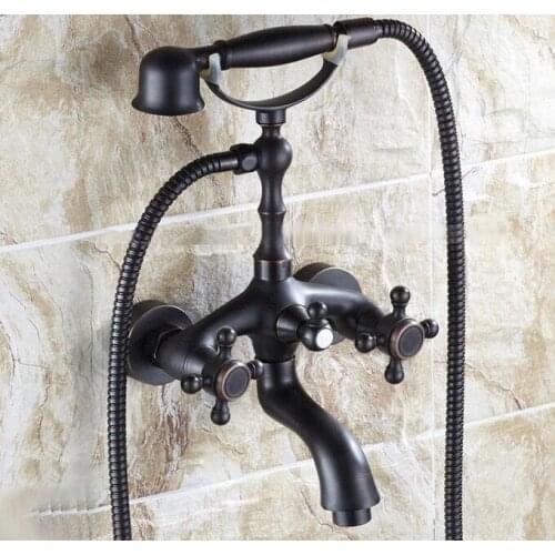 Black Oil Rubbed Brass Wall Mount Bathroom Tub Faucet Set WITH/ 1500MM Handheld Shower Spray Head Mixer Tap Dtf042