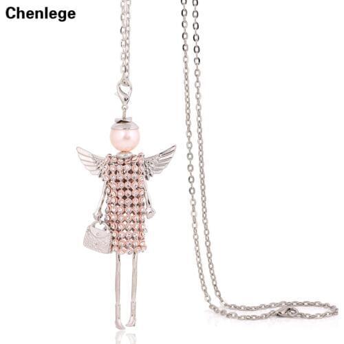 Cute necklace women jewelry female pendants accessory long chokers fashion angel wings crystal rhinestone necklaces