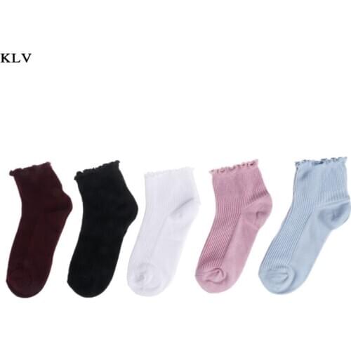 Sweet Pure Color Cotton Lace Ruffles Harajuku Frilly Edge High Quality Socks