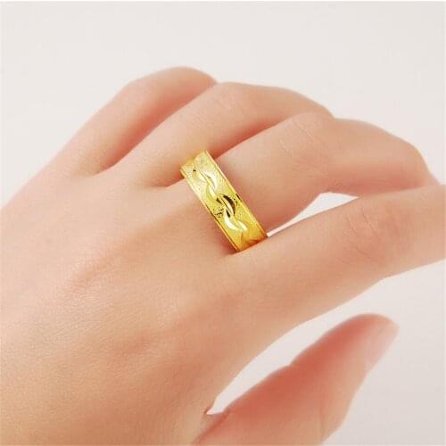 Fashion 24k Gold Ring For Men Delicate Yellow Gold Printing Ring Wedding Engagement Jewelry Gift