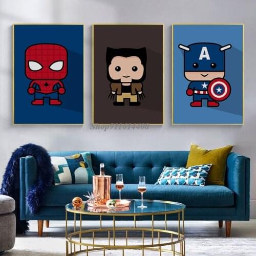 Cartoon Anime Marvel Avengers Superhero Poster Spiderman Wall Art Decor Picture Canvas Painting Room Decorations Prints for Kids