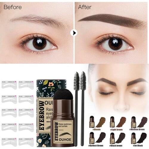 Eyebrow Stamp Shaping Kit Waterproof Brow Stamp Contouring Stick with 10 Stencils Eye Makeup Tool Gift for Women