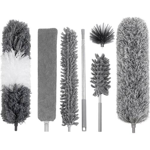 Microfiber Duster Kit for Cleaning, Reusable Bendable Washable Duster for Cobwebs,Ceiling Fan,Blinds,Furniture,Cars