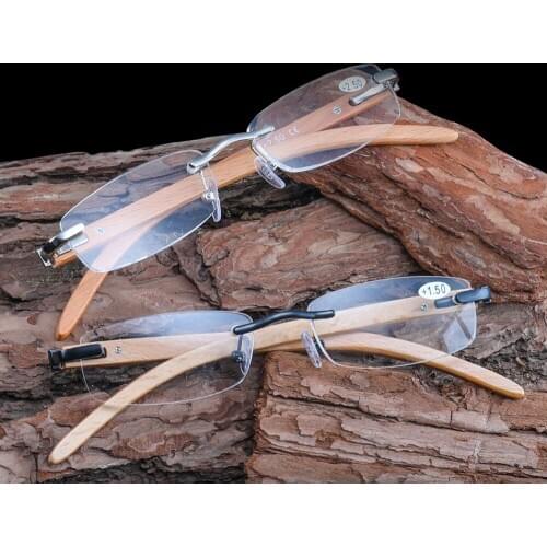 Wood Natural Reading Glasses Women Men Rimless Ultralight Frame Simple Spring Hinges Anti Blu +1 +1.5 +2 +2.5 +3 +3.5 +4