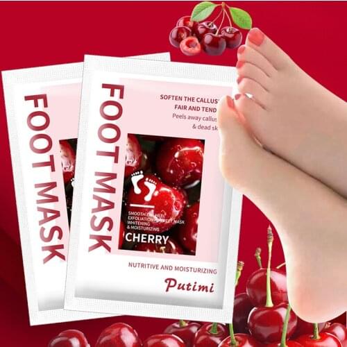 PUTIMI 30packs Cherry Feet Exfoliating Foot Mask Skin Peeling Dead Skin Feet Mask for Legs Socks for Pedicure Socks