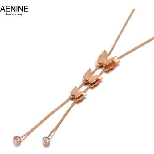 AENINE 3Pcs Butterfly Charm Pendant Necklaces For Women Girls Trendy Titanium Steel Bohemia CZ Crystal Animal Necklace AN20158