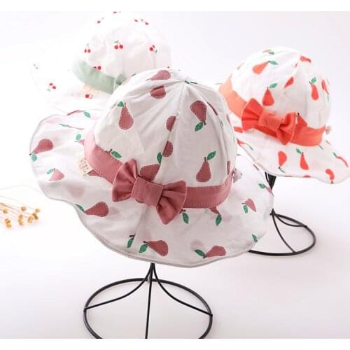 Cute Summer Baby Girl Bucket Hat Print Outdoor Bowknot Kids Girl Sun Hat Children Intant Toddler Panama Beach Cap