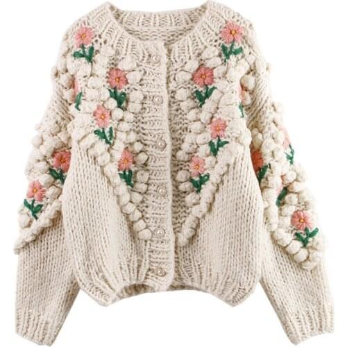 Runway 2021 High Quality Woemn Winter Embroidered Floral Cardigan Sweater Outwear Knit Outwear Clothes Christmas Luxury Sweet