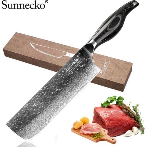 SUNNECKO Professional 7" inch Cleaver kitchen knives Japanese Damascus Steel Blade Pakka Wood Handle Meat Vegetable Cutter Knife