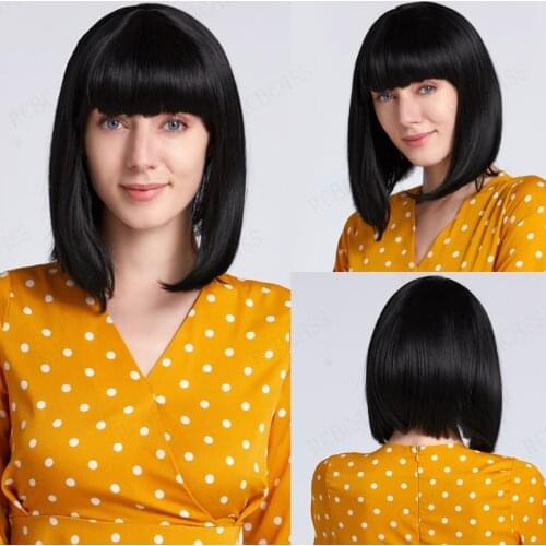 Rebcass Short Bob Straight Wig With Bangs for Women Synthetic Bob Wigs Green Wig for Party Daily Use Shoulder Length