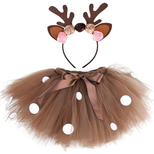 2020 Christmas Deer Tutu Skirt +Headband for Girls Kids Deer Costume Baby Girl Deer Skirt Teen Child Outfits for Birthday 0-12Y