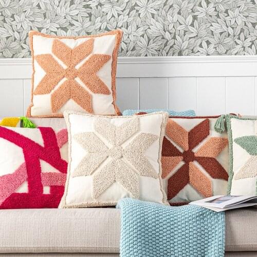 Pink Grey Throw Cushion cover 45x45cm Pillow Cover Home Decoration Loop Tufted Snowflake for Living room Bed Room Sofa Couch