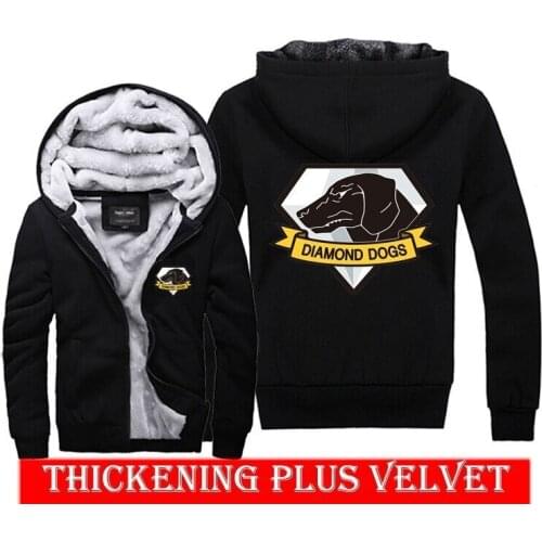 Gear Game Metal Solid Diamond Dogs Outer Heaven Zip Up Print Super Warm Fleece Hoodie Coat Thickening Velvet Sweatshirt