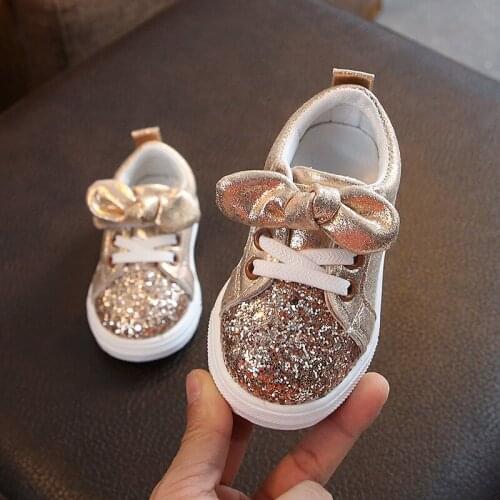 Girls Shoes For Girls Kids Casual Shoes Baby Children Sneaker Bow-knot Glitter Pu Leather Toddler Princess Shoes Pink Spring