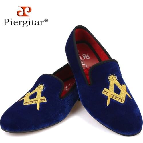 Piergitar exquisite embroidery pattern men velvet shoes fashion wedding party and banquet mens loafers handmade men flats