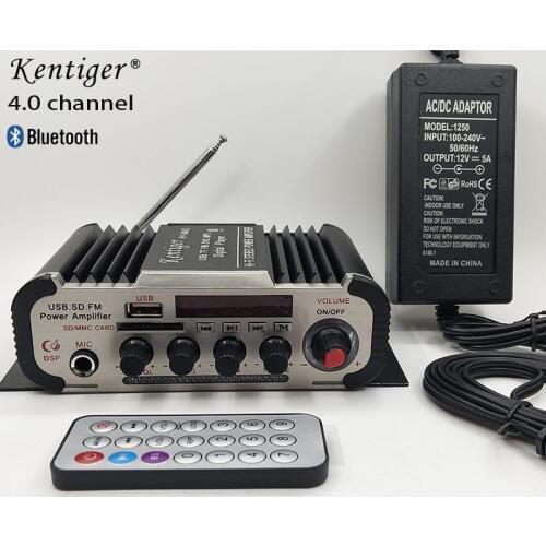 4.0 Channel Bluetooth Stereo HIFI Amplifier Support 6.5mm Mic Home Theater With 12V5A Power & AV Cable USB SD FM Karaoke Amp