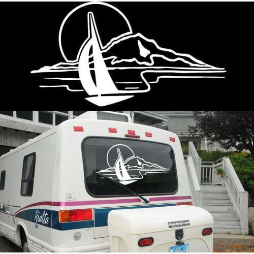 Sunset Scenery lake mountain boat Graphics for rear or bonnet Camper Van Graphics Motor Home Truck Vinyl Kit Decals Car Stickers