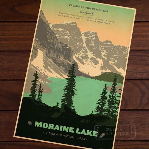 Moraine Lake Landscape Vintage Retro Canvas Painting Poster DIY Wall Home Bar Posters Home Decor Gift