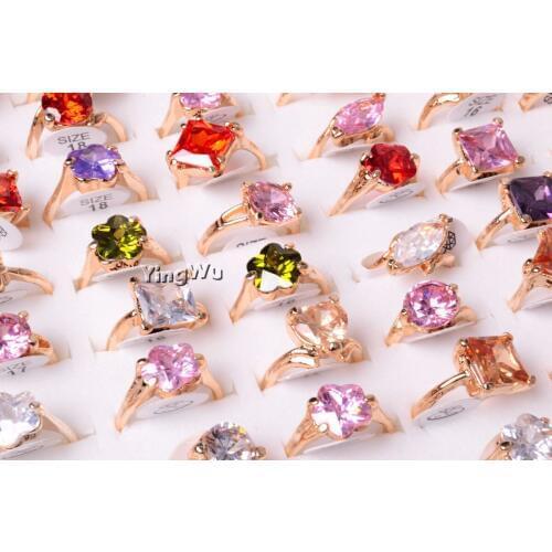 Yingwu 10pcs Lot 4 Claw Cubic Zirconia Wedding/Engagement rings For Women Gold Color Womens Ring Jewelry