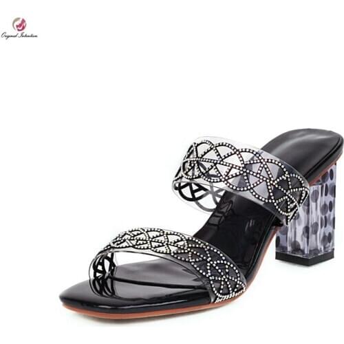 Original Intention New Design Snadals Woman Open Toe Square Transparent Heels White Black Sexy Summer Sandals Female Casual