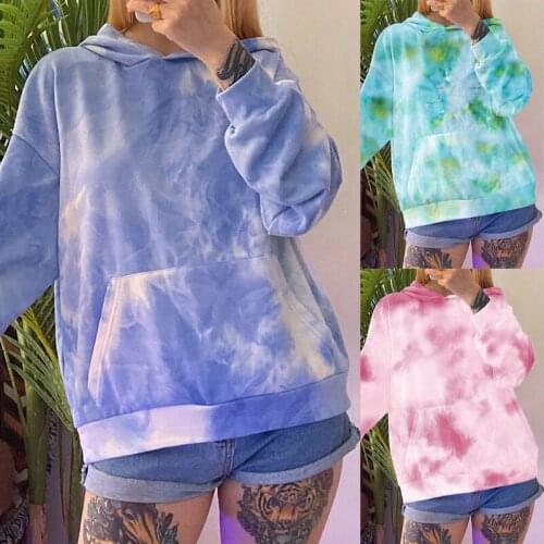 Women Tie Dyed Hooded Sweatshirt Ladies Baggy Pullover Tops Autumn Long Sleeve Loose Drawstring Jumper Casual Hoodies Plus Size