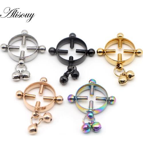 Alisouy 1PC Fashion Surgical Stainless steel Women Breast adjustable Screw Bell Pendant Fake Nipple Ring Body Piercing jewelry