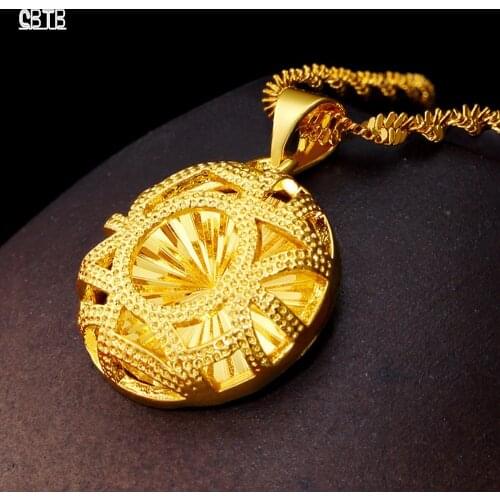 Gold Muslim Islamic Pendant Necklace High Quality Brass Fadeless Hollow Round Charm Necklace Middle Eastern Women Jewelry