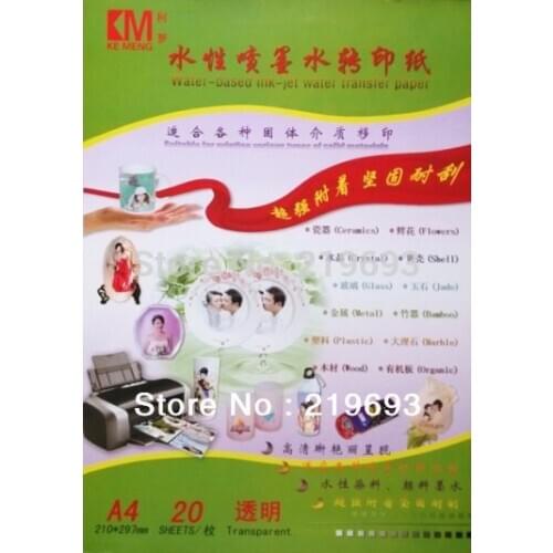 20 pieces/lot) clear/transparent color,A4 size,free shipping,water based inkjet water transfer paper