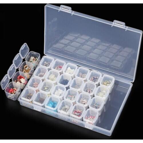 28 Grids Slots Empty Storage Box Clear Nail Rhinestones Storage Case Plastic Storage Box For Home Jewelry Earring Rings