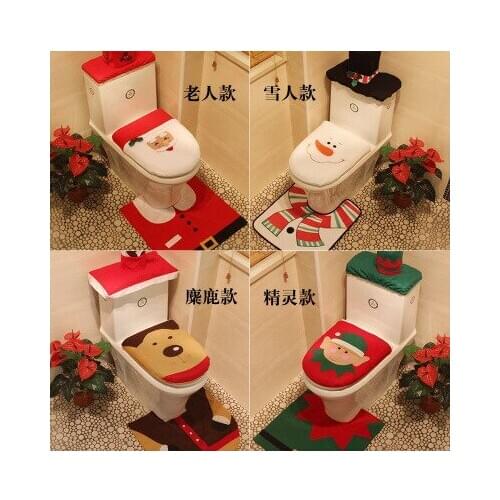 4Styles 1set/3pc Fancy Happy Santa Toilet Seat Cover Rug Bathroom Set Decoration Rug Christmas Xmas Decoration For Home New Year