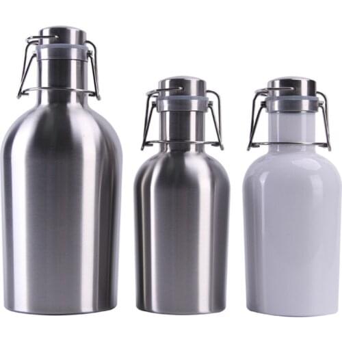 64OZ Stainless Steel Homebrew Beer Growler Portable Beer Barrel Secure Swing Top Lid Craft Beer Bottle