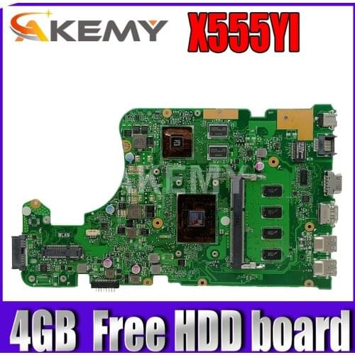 Akemy X555DG motherboard For Asus X555DG A555DG X555YI laptop motherboard 4GB Test work 100% Free HDD board