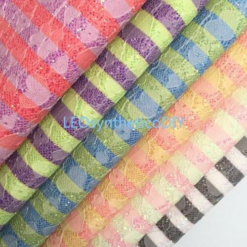 1PC 21X29CM Glitter Fabric, Lace Glitter Leather, Stripes Printed Glitter Leather Sheets For Making Bows LEOsyntheticoDIY T515