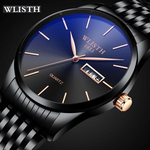 Wlisth Mens Watches Brand Luxury Ultra-thin Male Clock Steel Display Week Date Fashion Quartz-Watch Business Men Wrist Watches