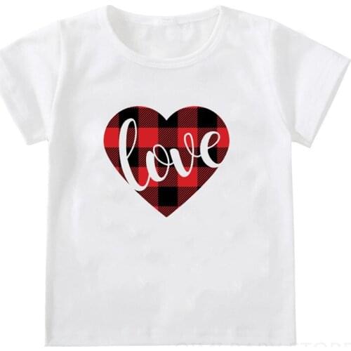 Buffalo Plaid Heart Shirt for Kids Toddler Boy Girl Mother/Fathers Day Shirts Children Buffalo Check Love Graphic Tee Tops